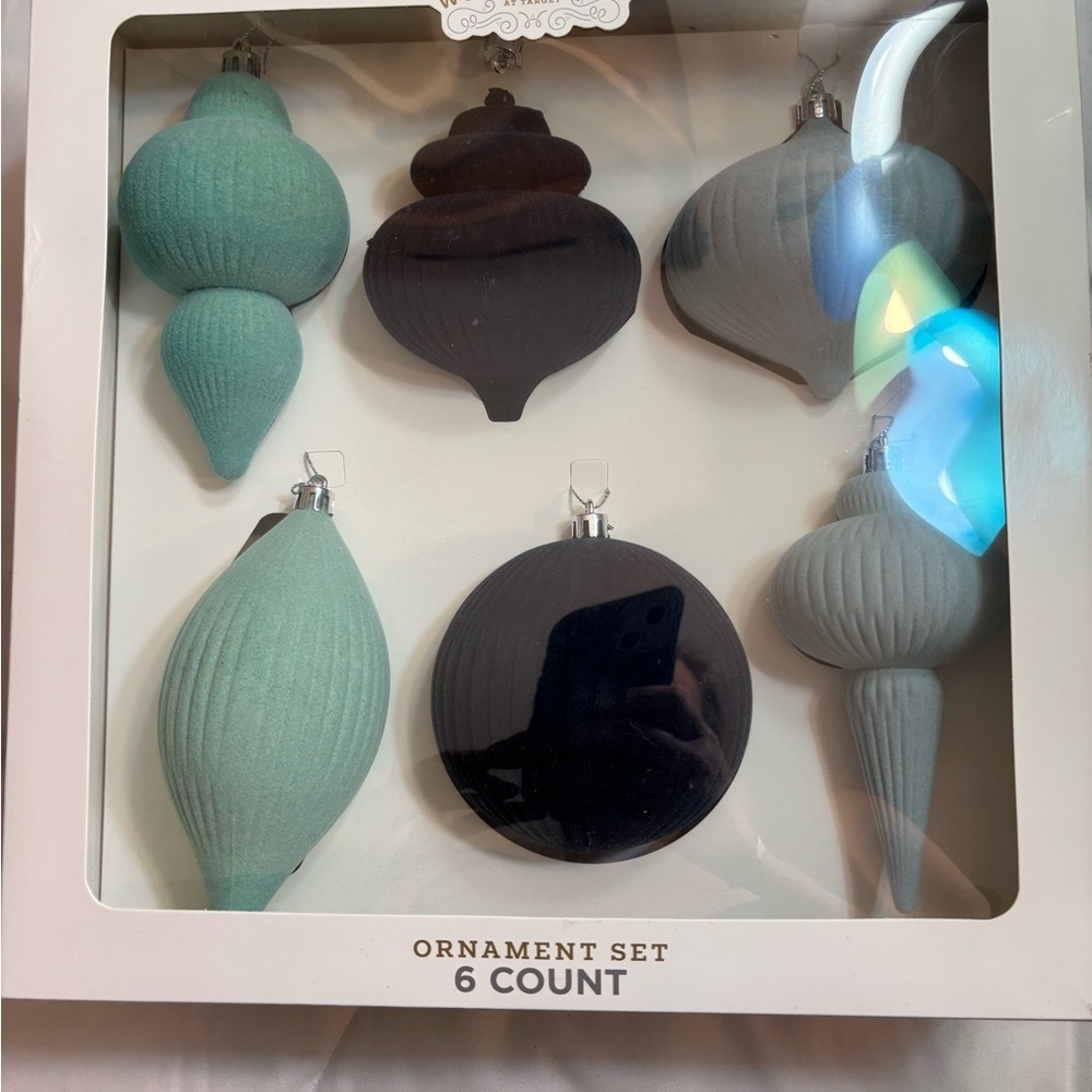 Target Wondershop Flocked Velvet Ball Finial Christmas 6 Ornaments Blue White